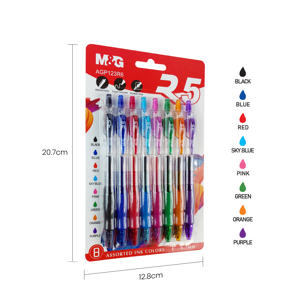 BOLIGRAFO M&amp;G R5 GEL RETRACTIL 0.7 X 8 COLORES