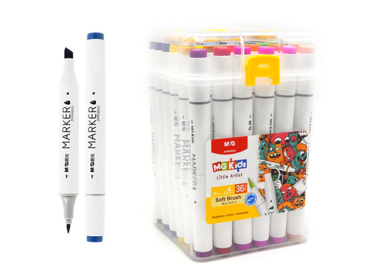 MARCADOR M&amp;G DOBLE PUNTA PINCEL X 36 COLORES