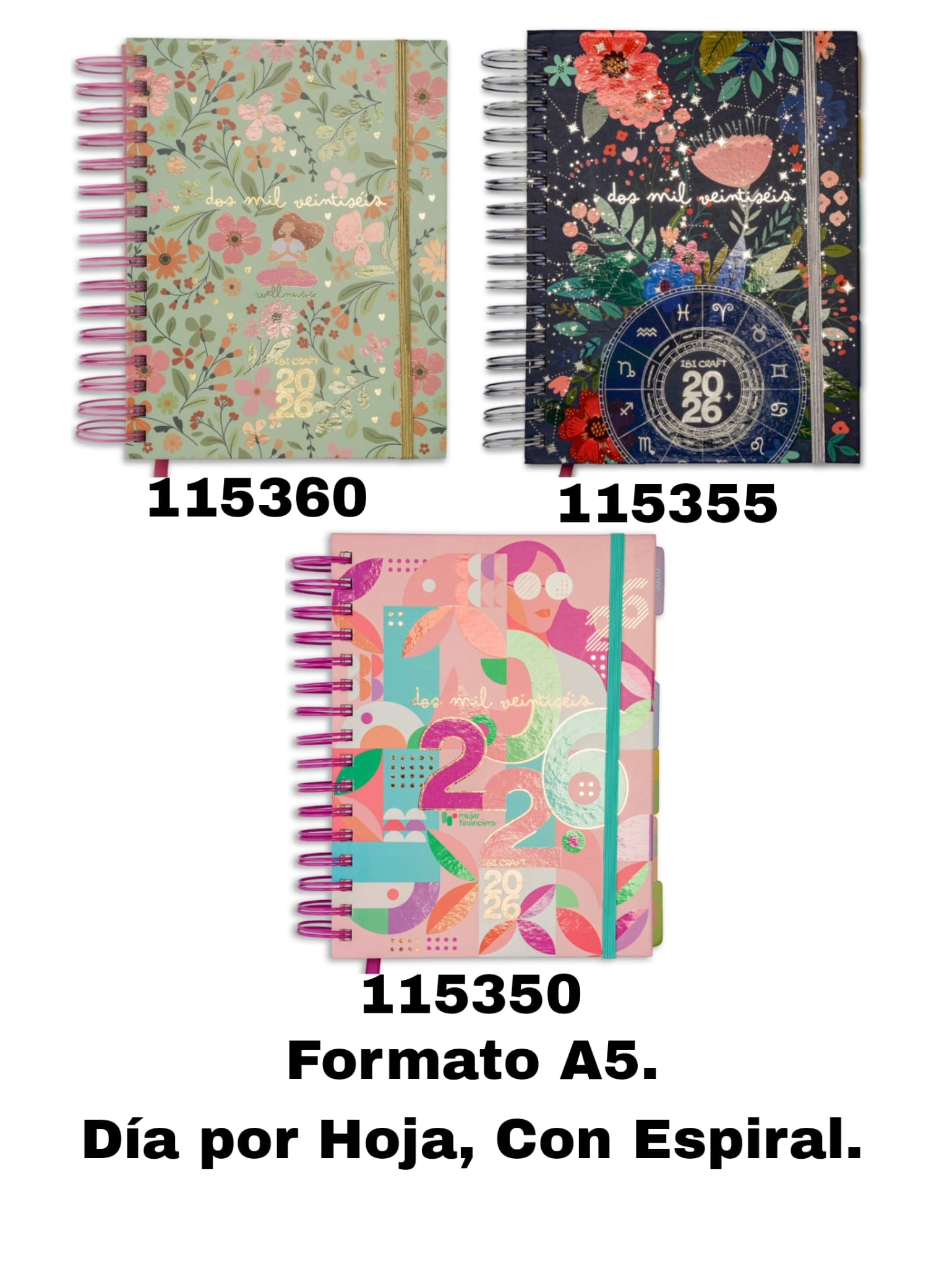 AGENDA IBICRAFT ASTROLOGICA DIA X HOJA CON ESPIRAL 14.5 X 21 CM.