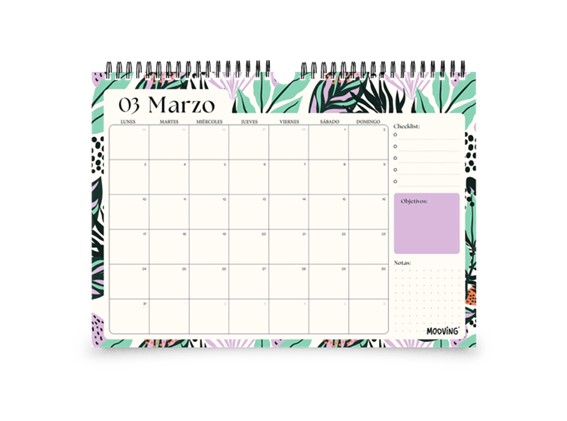CALENDARIO MOOVING FLORAL MENSUAL 25 X 35 CM.
