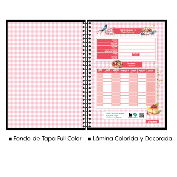 CUADERNOLA ALAMO CANDY TAPA DURA 200 HOJAS 19 X 27CM.