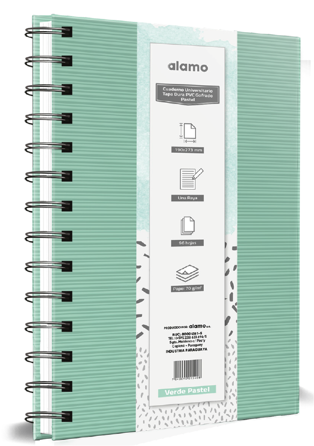 CUADERNOLA ALAMO GOFRADO PASTEL TAPA DURA 200 HOJAS 19 X 27CM.