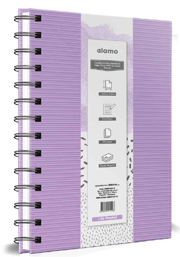CUADERNOLA ALAMO GOFRADO PASTEL TAPA DURA 200 HOJAS 19 X 27CM.