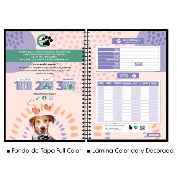 CUADERNOLA ALAMO PET TAPA DURA 200 HOJAS 19 X 27CM.