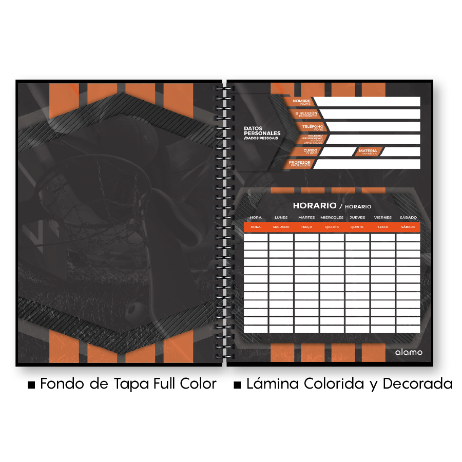 CUADERNOLA ALAMO SPORTS TAPA DURA 200 HOJAS 19 X 27CM.