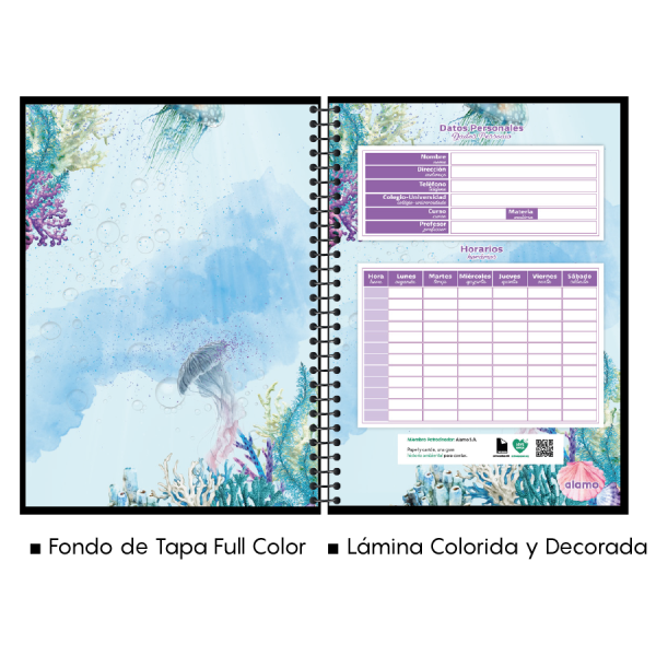 CUADERNOLA ALAMO SIRENITA TAPA DURA 96 HOJAS 19 X 27CM.