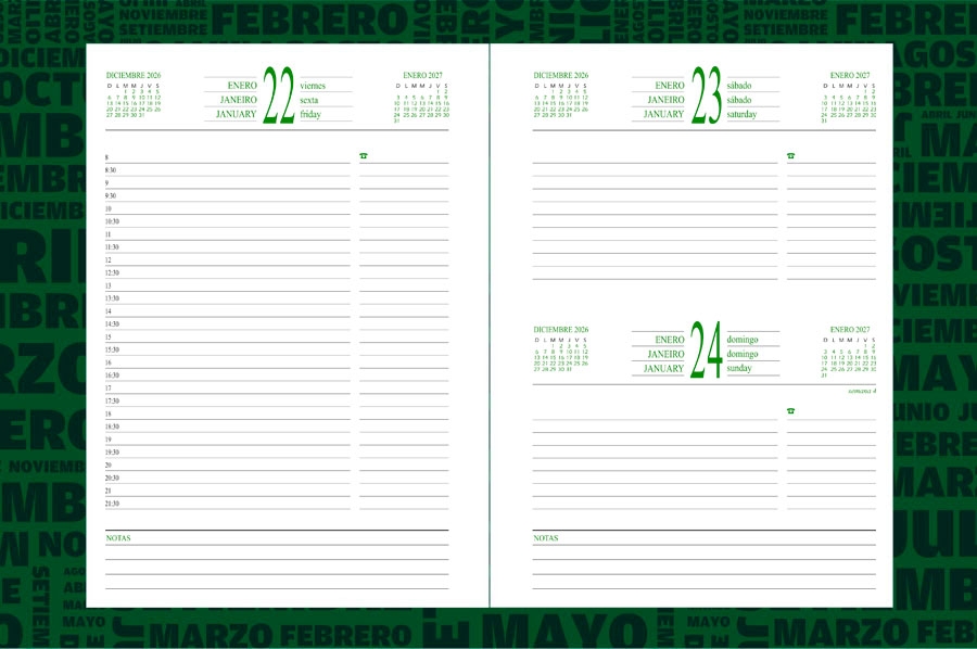 AGENDA ABZ GIORNATA DIARIA DOMINGO C/ESPIRAL Nº 266 16 X 22 CM.