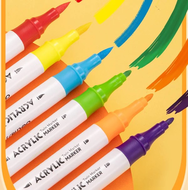 MARCADOR DE PINTURA ACRILICA DELI DOBLE PUNTA X 12 COLORES