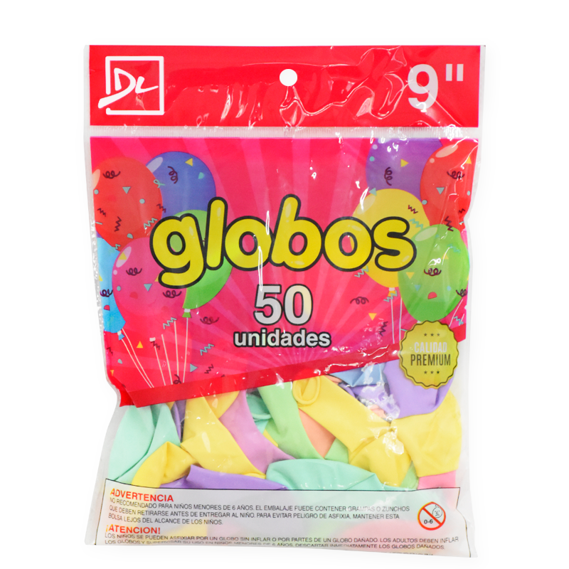 GLOBOS COLORES PASTEL 9&quot; BOLSA X 50 