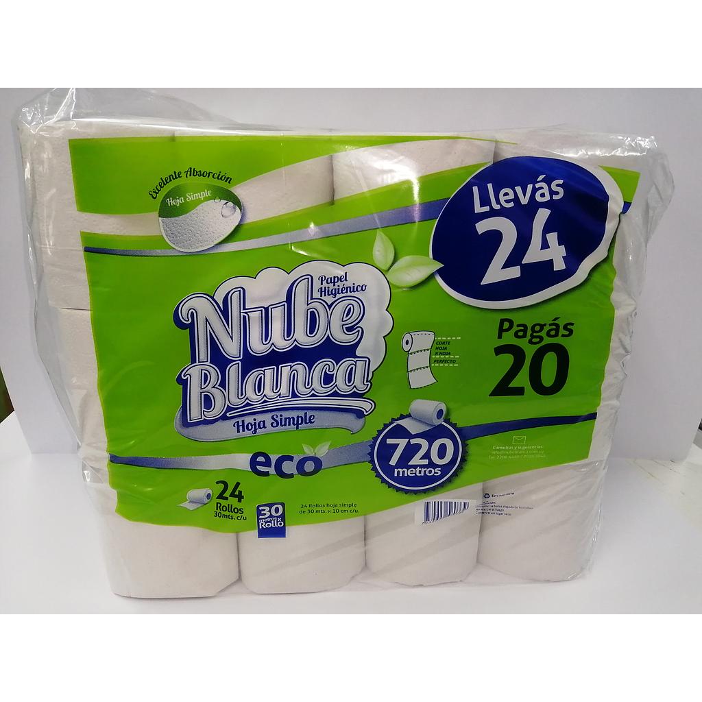 PAPEL HIGIENICO NUBE BLACA X 24 ROLLOS DE 30 METROS