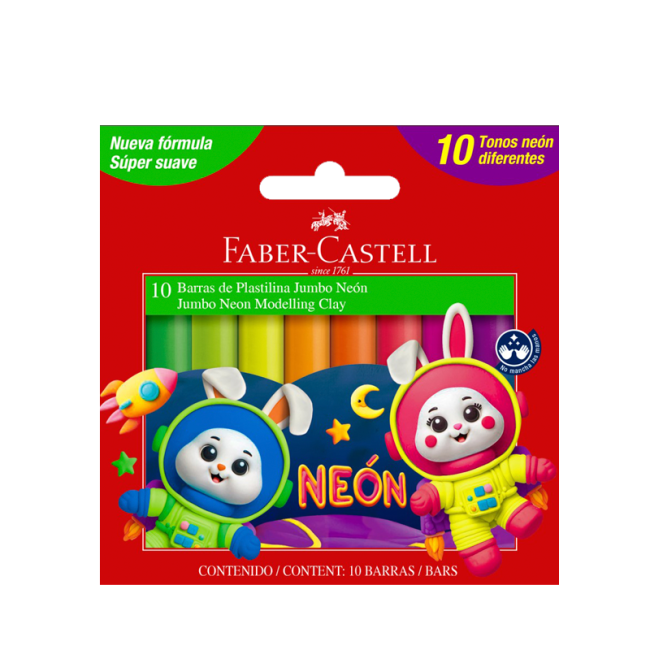 PLASTICINA FABER JUMBO NEON X 10 COLORES