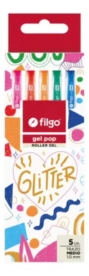 BOLIGRAFO FILGO GEL POP GLITTER X 5 COLORES