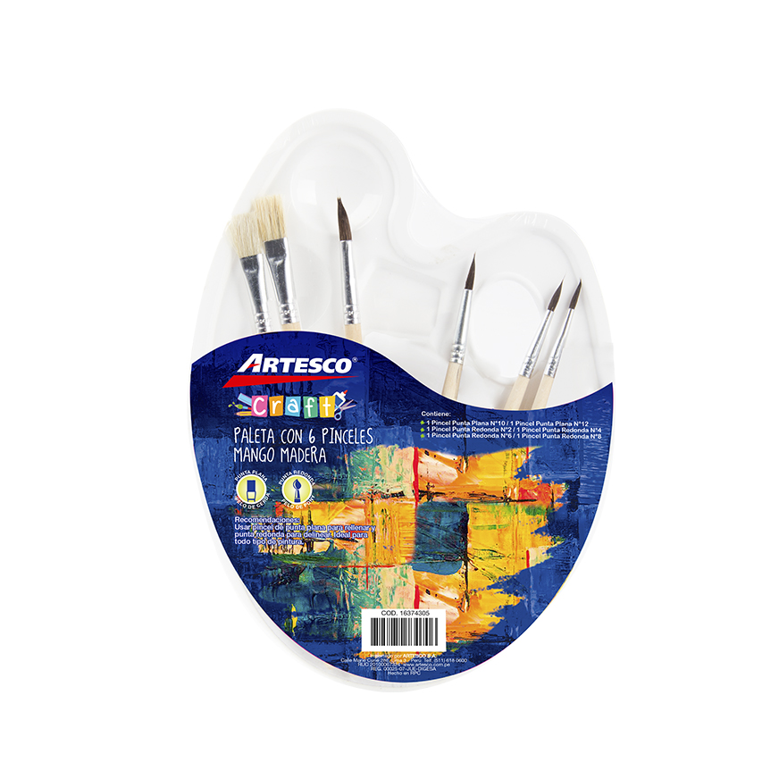 PINCEL ARTESCO CON PALETA SET X 6  