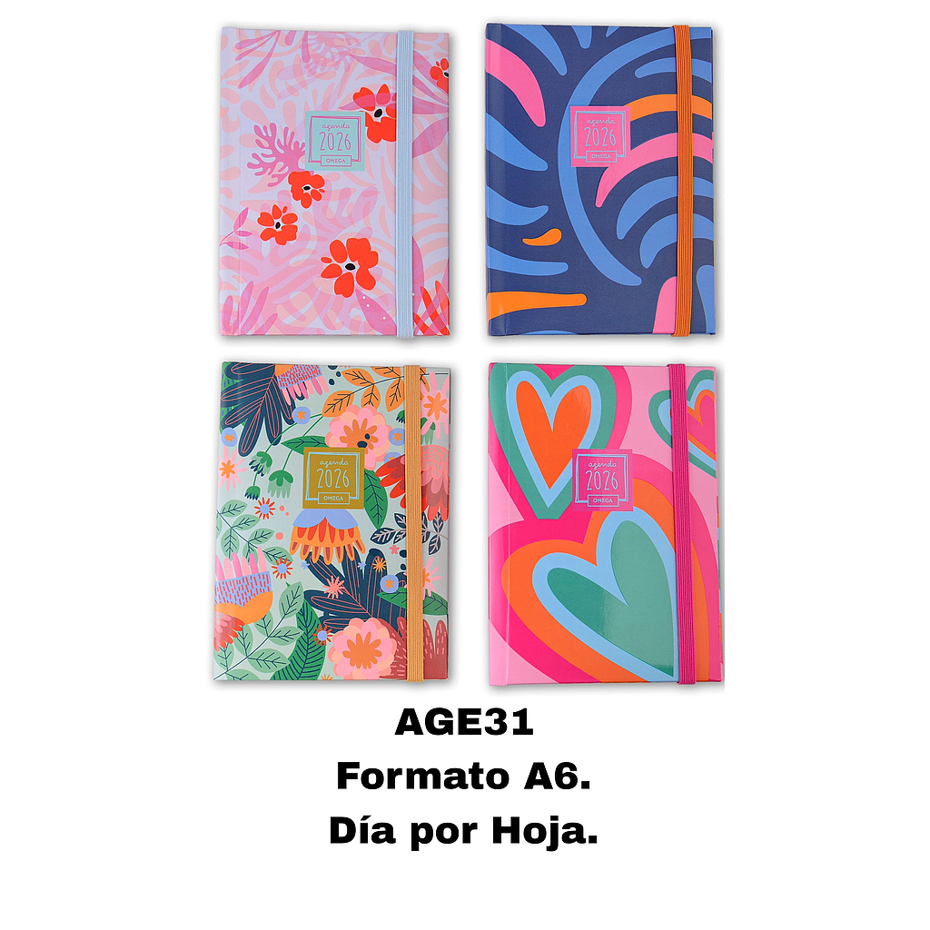 AGENDA OMEGA Nº 31  DIA X HOJA TAPA FANTASIA 10.5 X 14.5 CM.