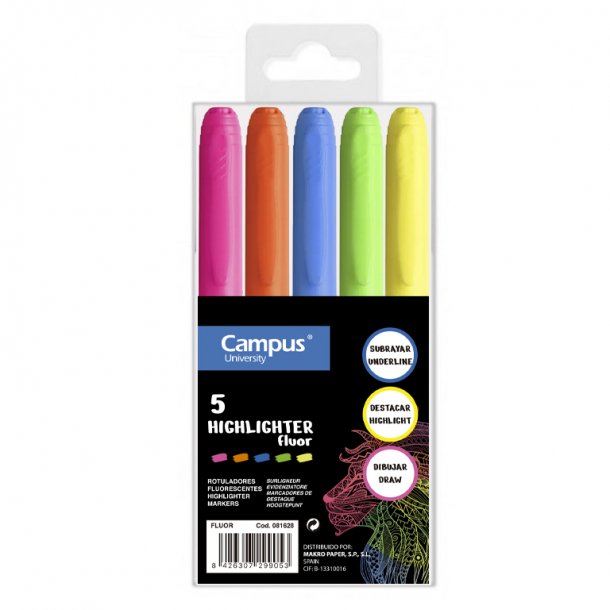 MARCADOR FLUO CAMPUS TRAZO FINO X 5 COLORES