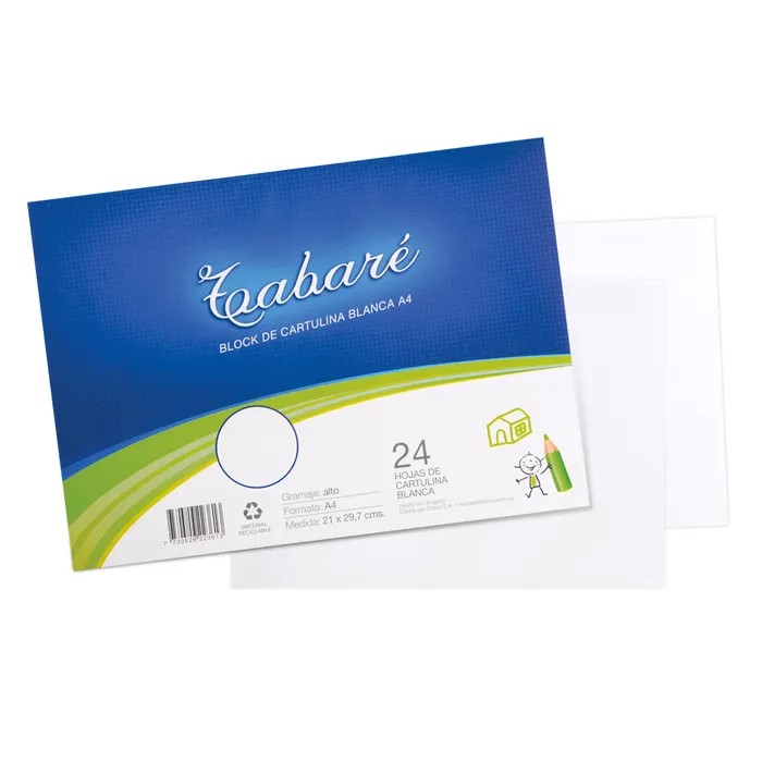 BLOCK CARTULINA A4 TABARE BLANCO 120 GR. X 24 HOJAS