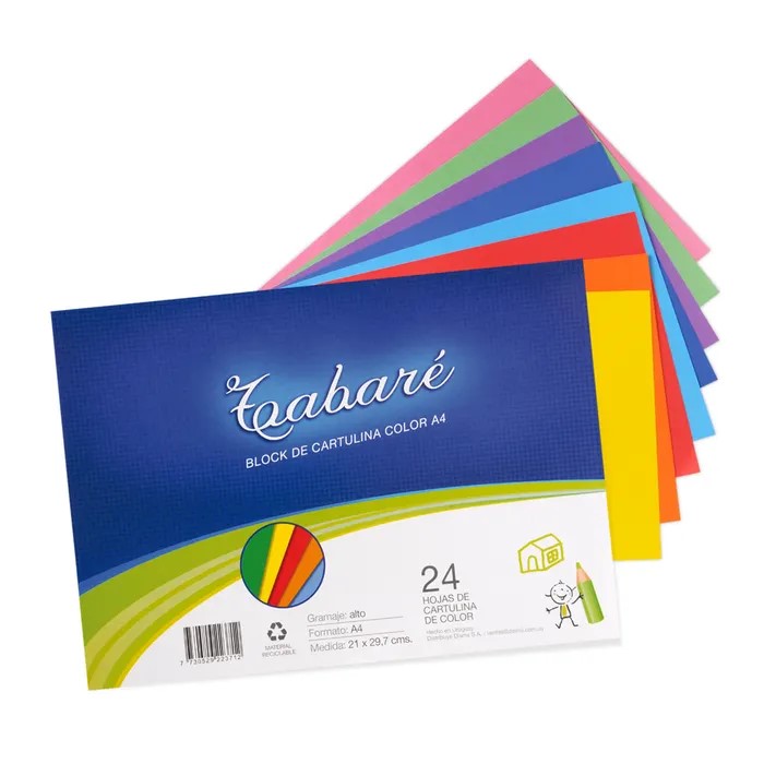 BLOCK CARTULINA A4 TABARE COLOR 120 GR. X 24 HOJAS