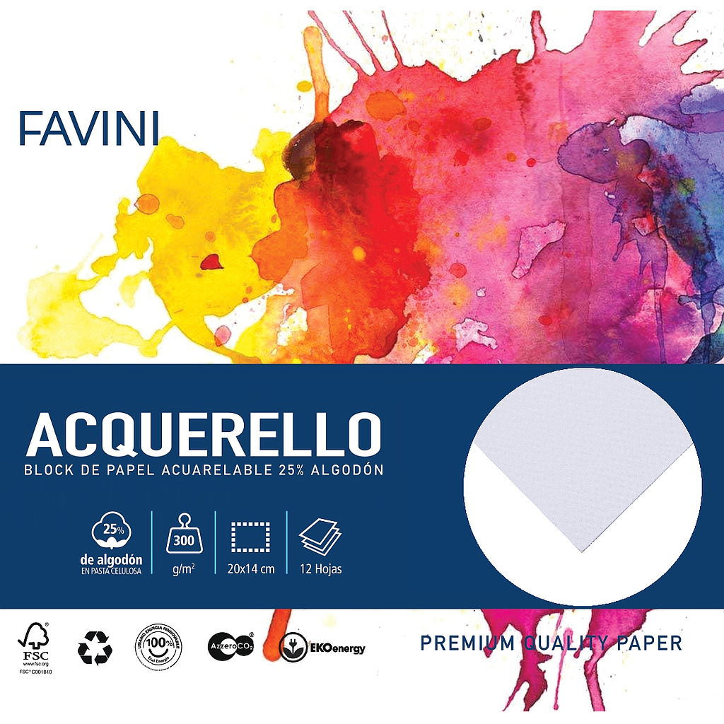 BLOCK FAVINI ACUARELA 14 X 20 300GR X 12 HOJAS