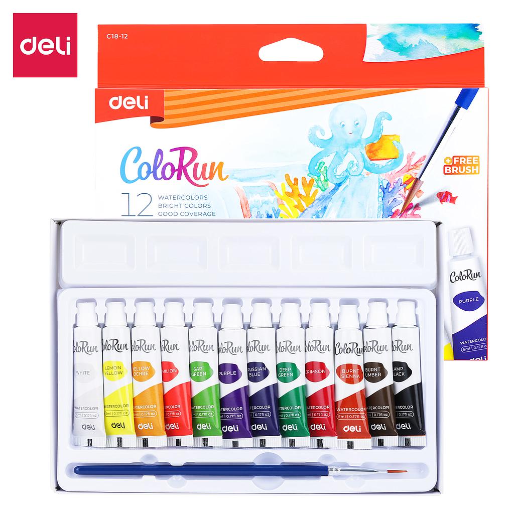 ACUARELAS DELI EN POMO X 12 COLORES X 5 ML.