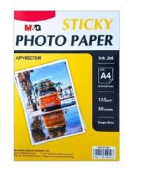 PAPEL FOTOGRAFICO ADHESIVO M&amp;G A4 135 GR. PAQ. X 50 H.