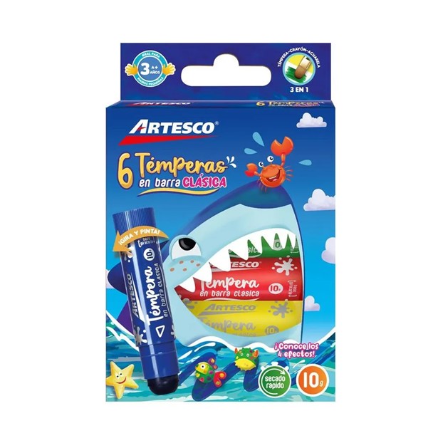 TEMPERA EN BARRA ARETSCO X 6 COLORES