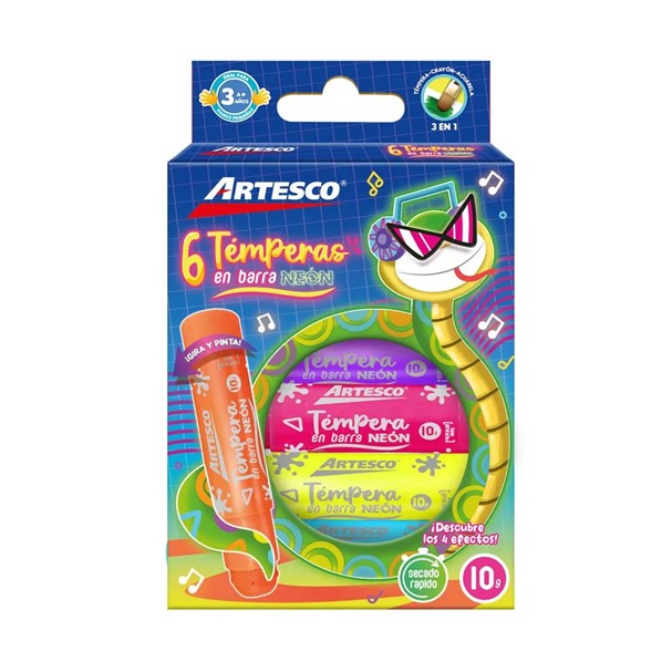 TEMPERA EN BARRA ARETSCO NEON X 6 COLORES