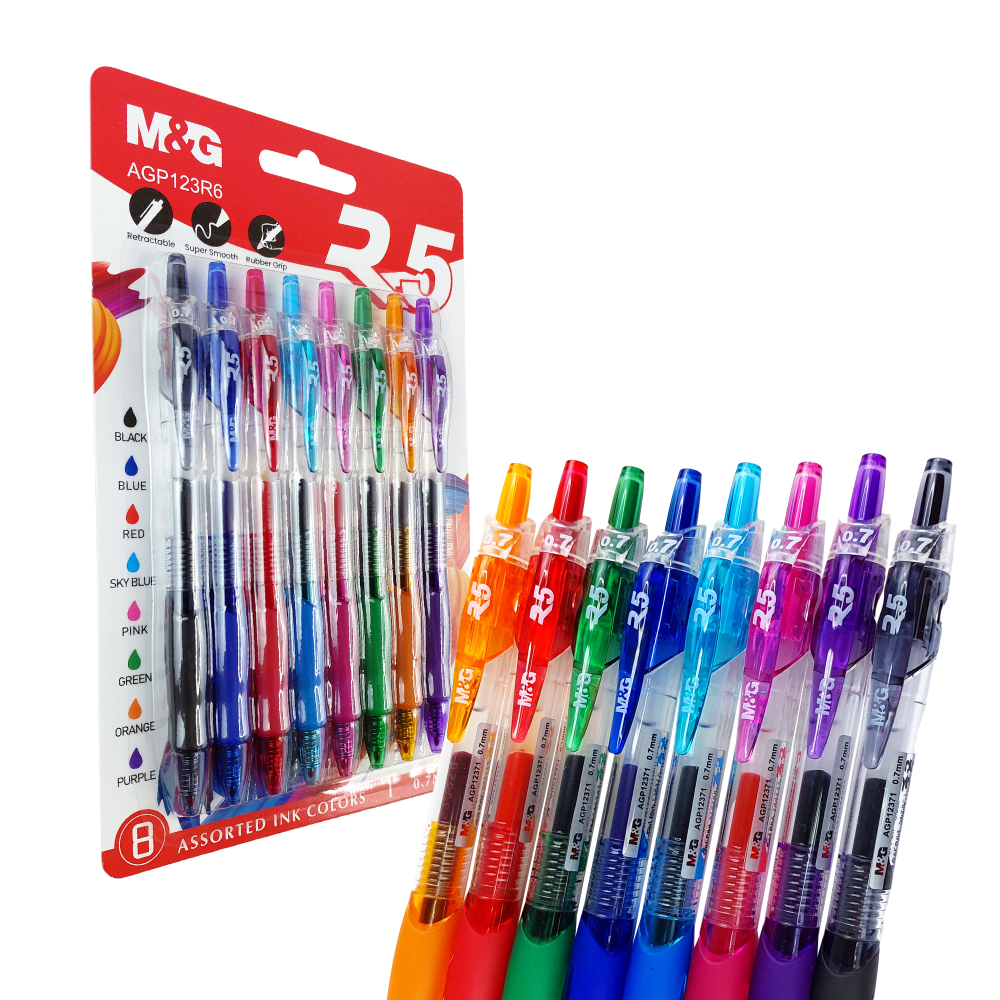 BOLIGRAFO M&amp;G R5 GEL RETRACTIL 0.7 X 8 COLORES