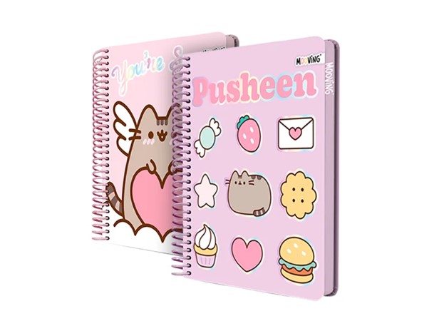 CUADERNO MOOVING PUSHEEN TAPA DURA 14 X 21 CM. 96 HOJAS
