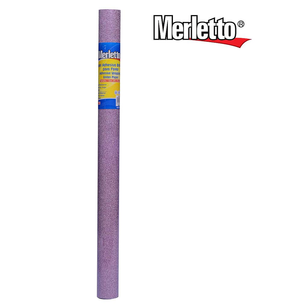 PAPEL ADHESIVO MERLETTO ROSADO GLITTER 0.45 X 2 METROS
