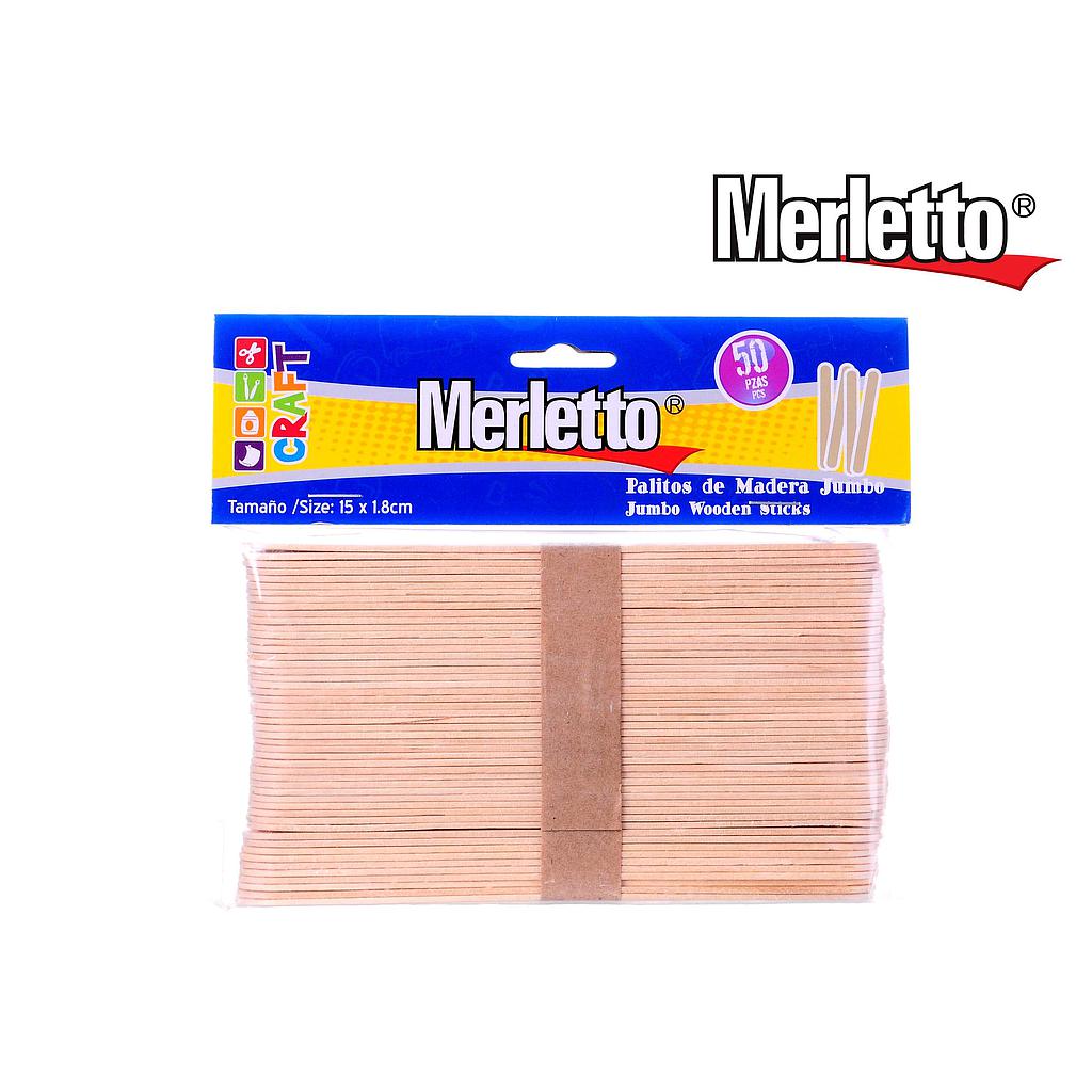 PALITOS DE HELADO MERLETTO NATURAL JUMBO 15 X 1.8CM. X 50