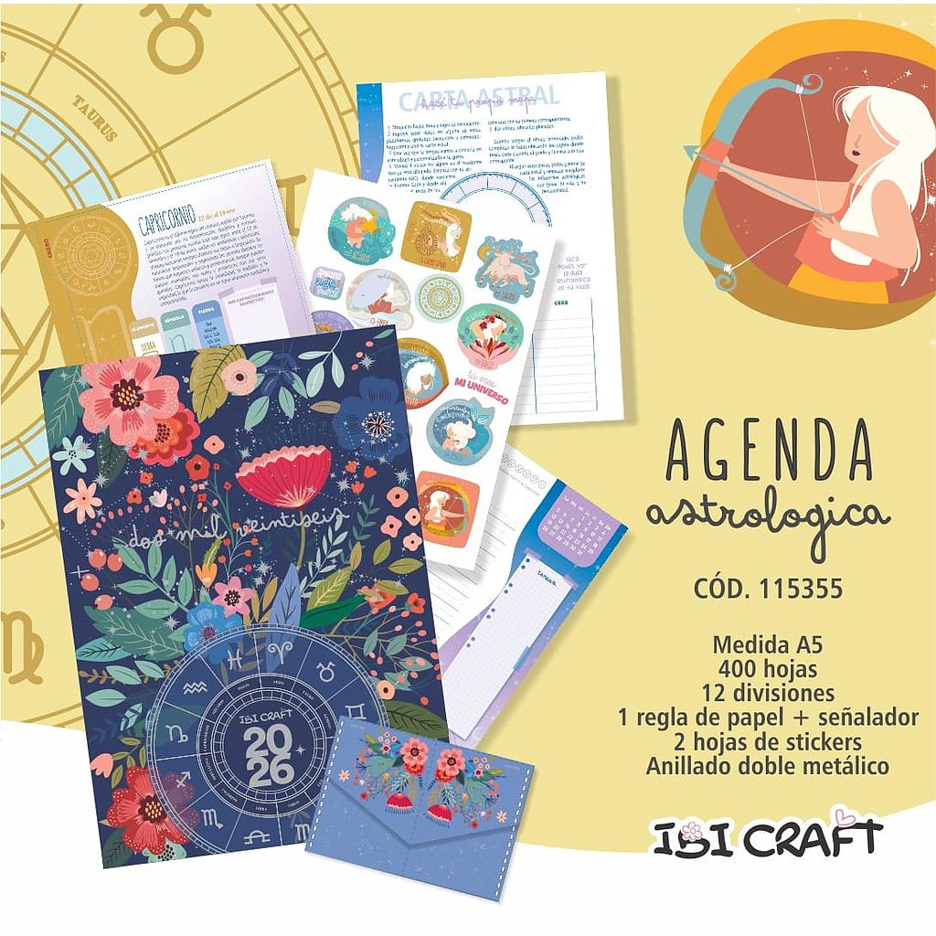 AGENDA IBICRAFT ASTROLOGICA DIA X HOJA CON ESPIRAL 14.5 X 21 CM.