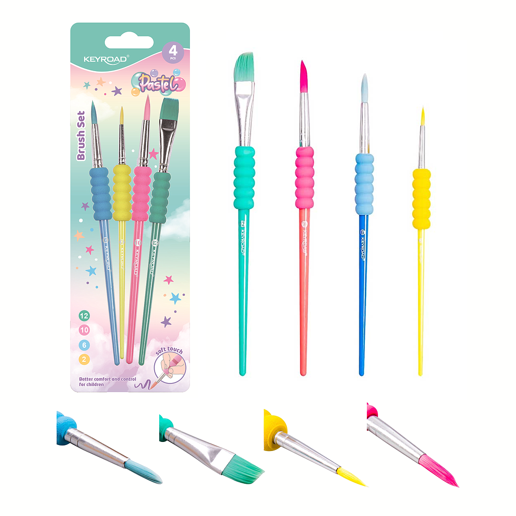 PINCEL KEYROAD SINTETICO PASTEL GRIP SET X 4