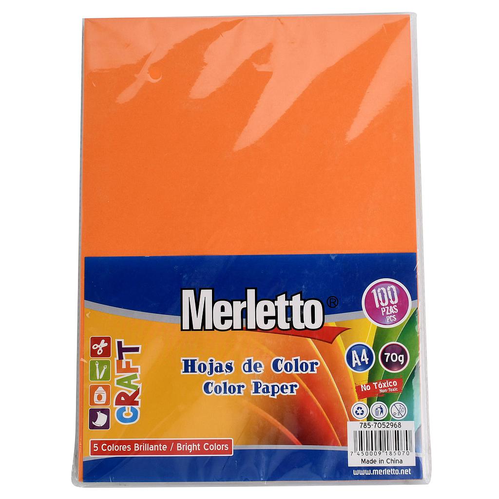 PAPEL A4 MERLETTO COLORES INTENSOS X 100 HOJAS
