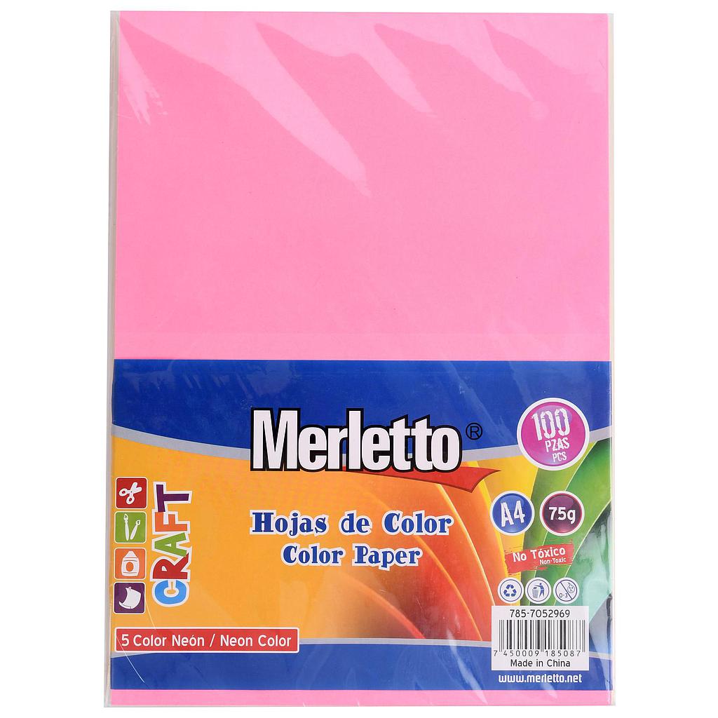 PAPEL A4 MERLETTO COLORES FLUO X 100 HOJAS