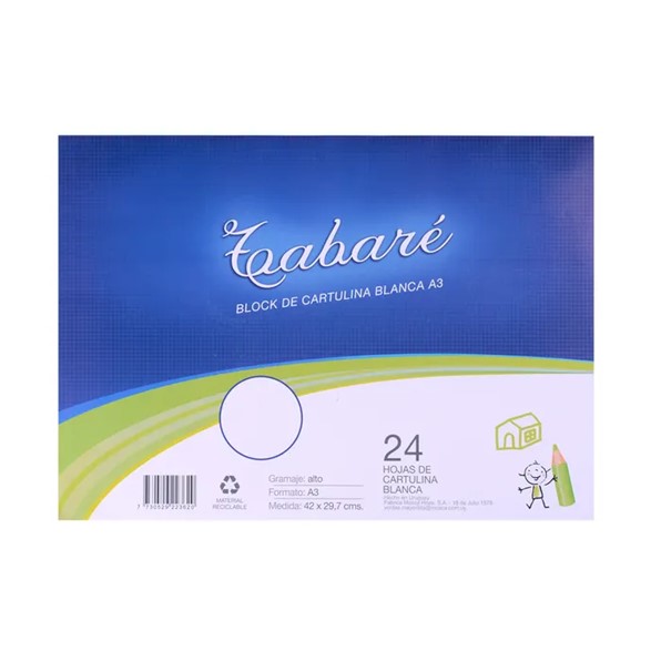 BLOCK CARTULINA TABARE A3 BLANCO X 24 HOJAS