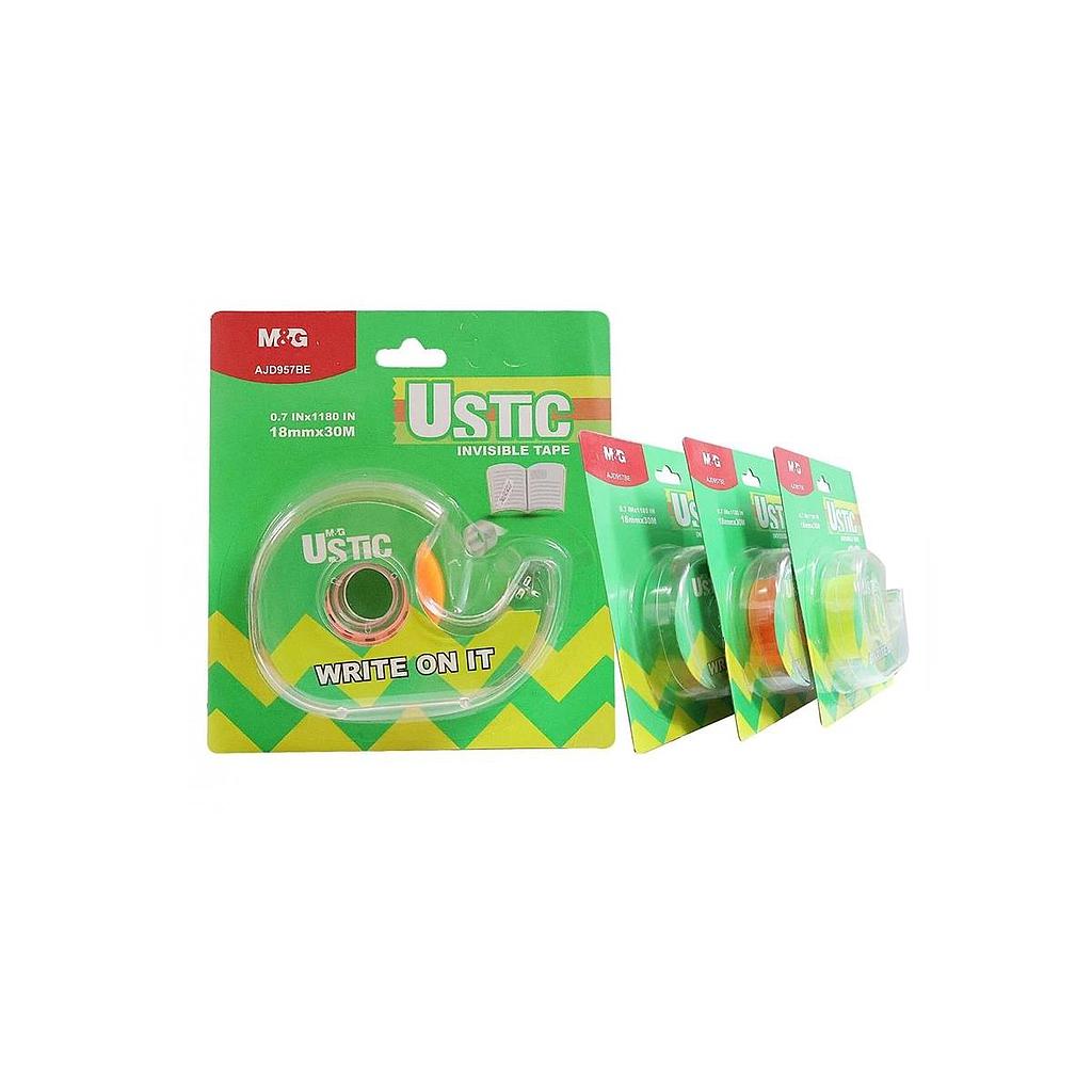 CINTA ADHESIVA M&amp;G INVISIBLE FLUO 18MM X 30M C/DISPENSADOR