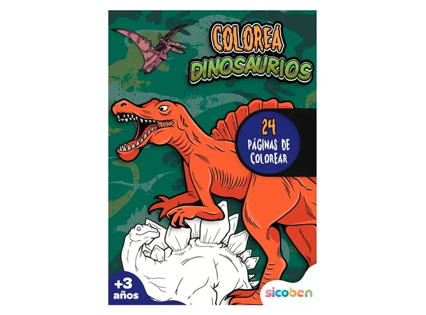LIBRO DE COLOREAR SICOBEN DINOSAURIO TAPA VERDE