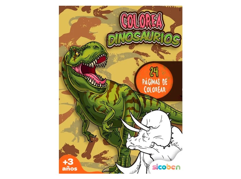 LIBRO DE COLOREAR SICOBEN DINOSAURIO TAPA BEIGE